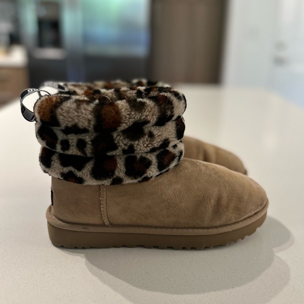 UGG Fluff Mini Quilted Leopard Amphora Boots
